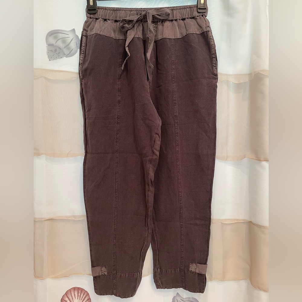 NWT: Young Fabulous & Broke YFB grey linen & silk ankle length joggers Sz M
